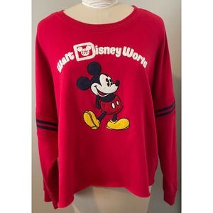 Disney 2X Women’s Red Pull Over Sweater Sweatshirt Walt Disney World Cropped